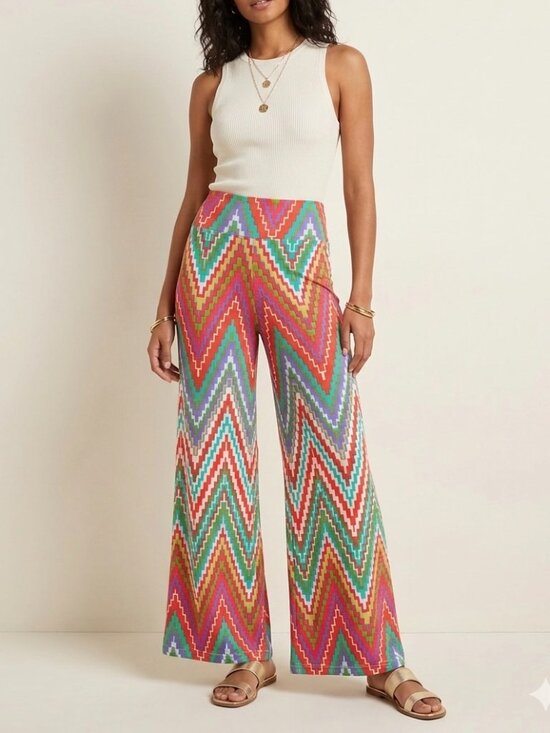 Rock 47 By Wrangler Pants - NWT Rock 47 Wrangler Wide Leg Multicolor Chevron Palazzo Pants Sz Med Hippie 70s